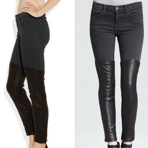 J Brand Lamb Leather & Demin Pieced Jeans 24